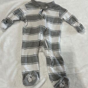 Burt’s Bees Baby Gray and White Striped Kids One Piece Footie
